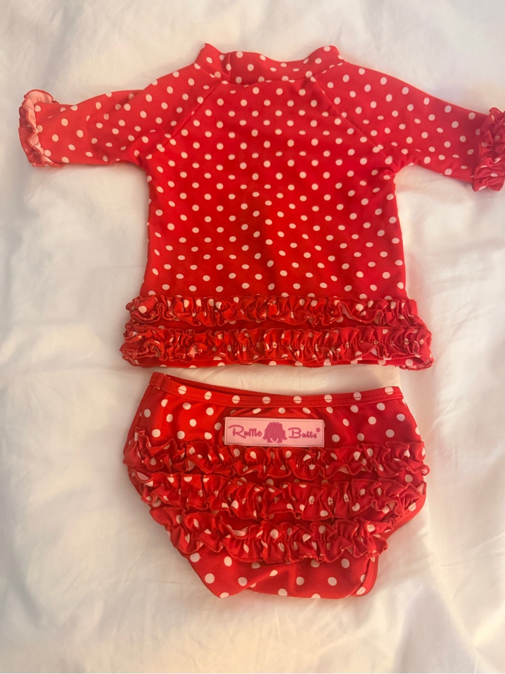 Ruffle Butts Red and White Polka Dot Ruffle Swim Set Monogrammed “C”